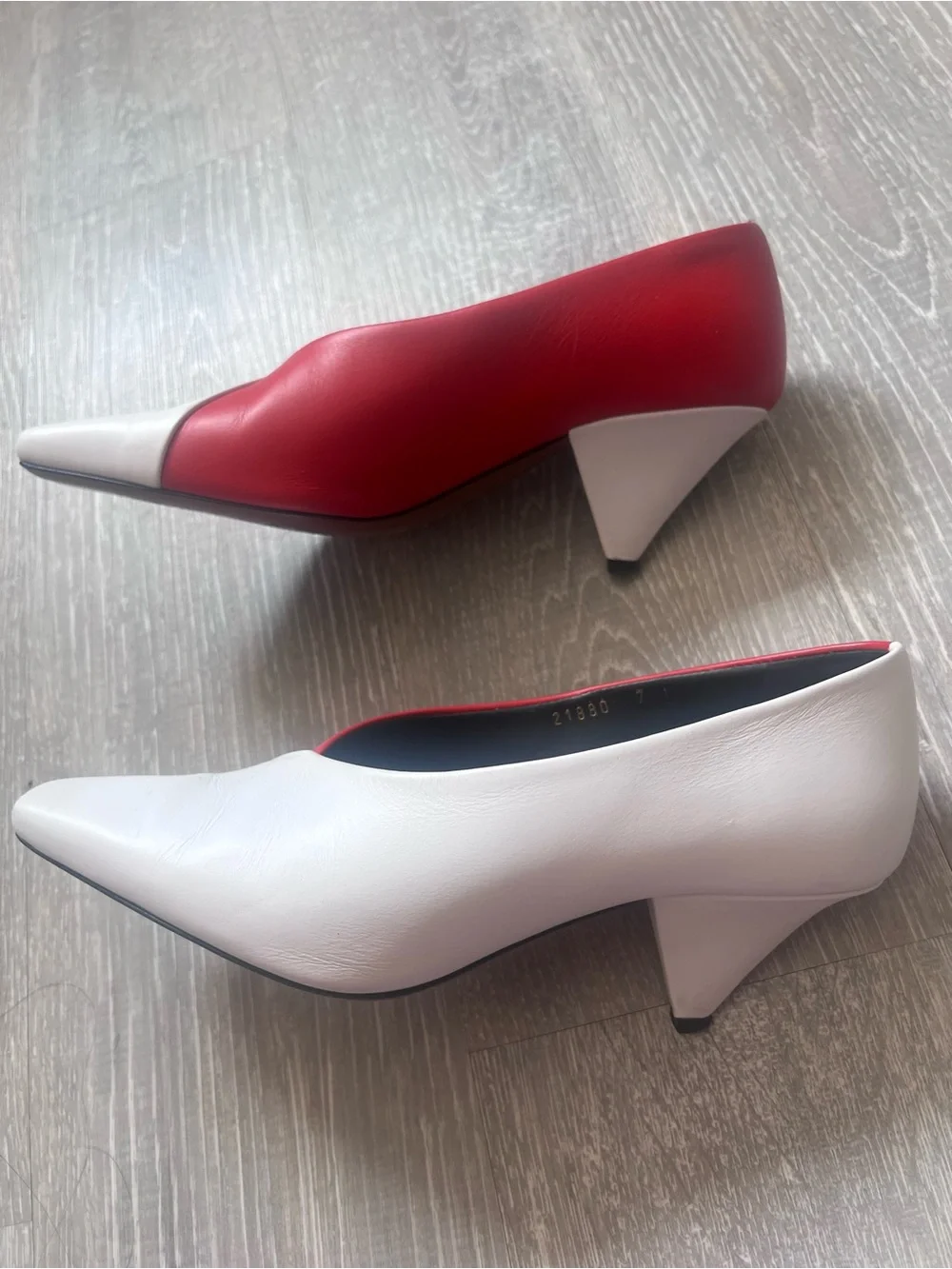 Neous Women’s Two-Tone Red and White Cone Heel Pumps